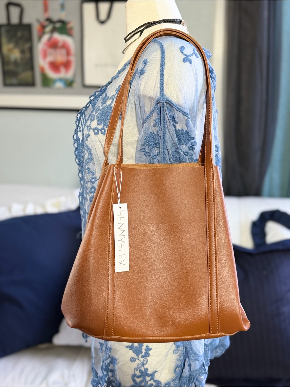 Henny + Lev Tan Leather Tote — Everyday Shoulder Bag